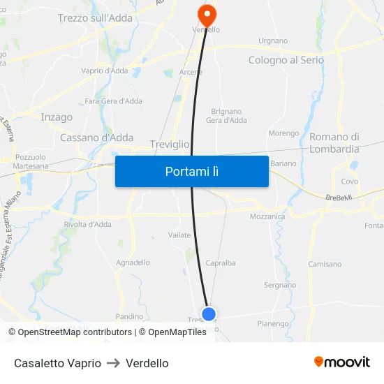 Casaletto Vaprio to Verdello map