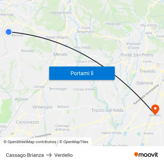 Cassago Brianza to Verdello map