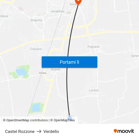 Castel Rozzone to Verdello map