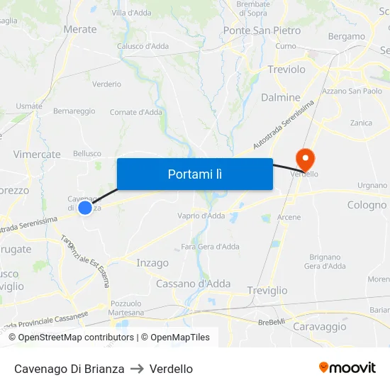 Cavenago Di Brianza to Verdello map
