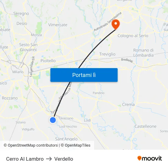 Cerro Al Lambro to Verdello map