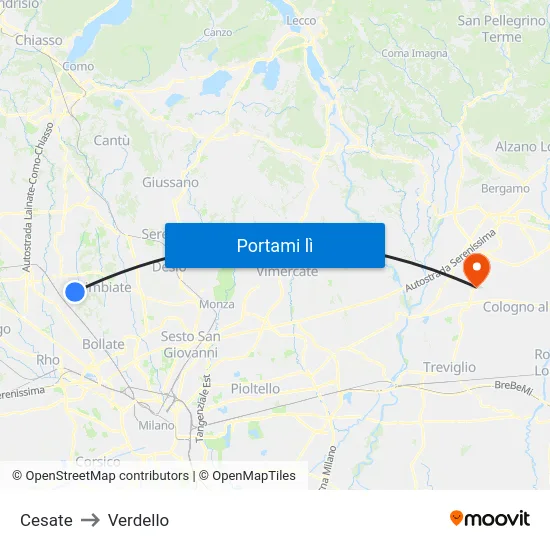 Cesate to Verdello map