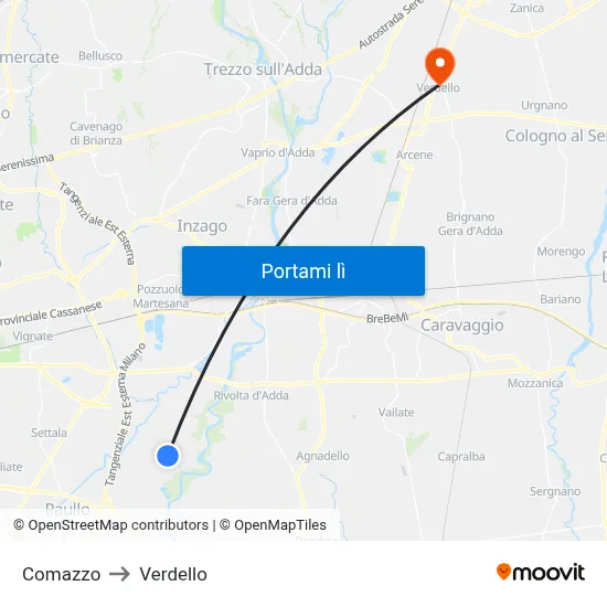 Comazzo to Verdello map