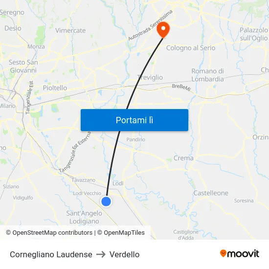 Cornegliano Laudense to Verdello map