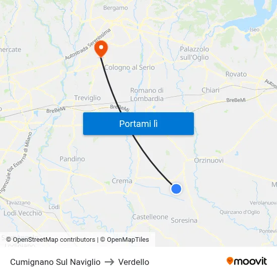 Cumignano Sul Naviglio to Verdello map