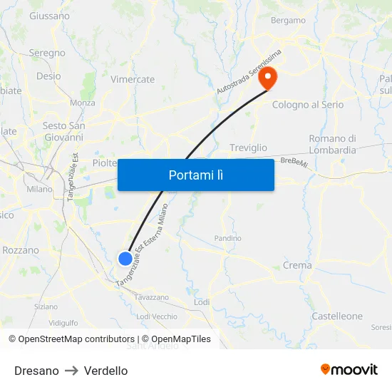 Dresano to Verdello map