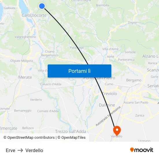 Erve to Verdello map