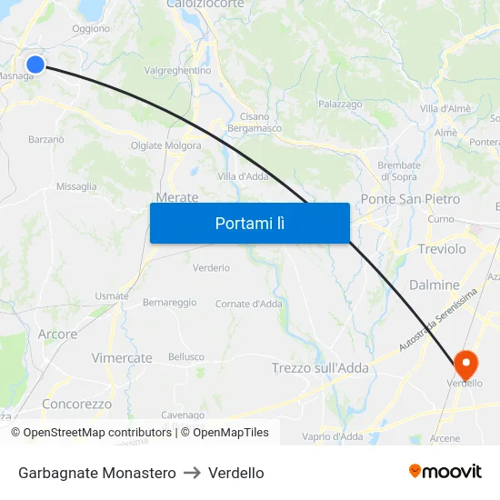 Garbagnate Monastero to Verdello map