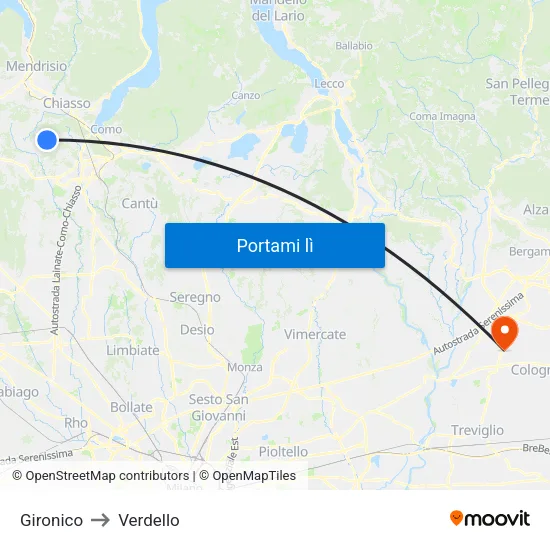 Gironico to Verdello map