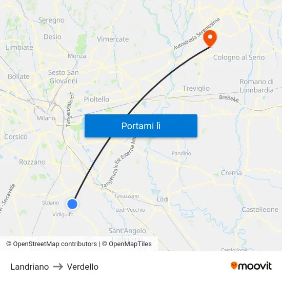 Landriano to Verdello map