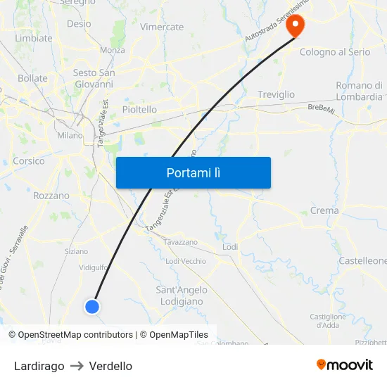 Lardirago to Verdello map