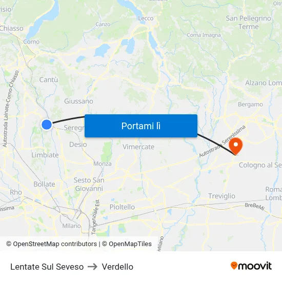 Lentate Sul Seveso to Verdello map
