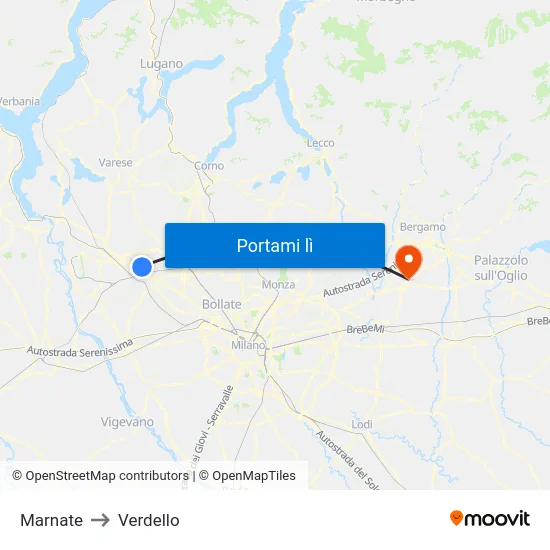 Marnate to Verdello map