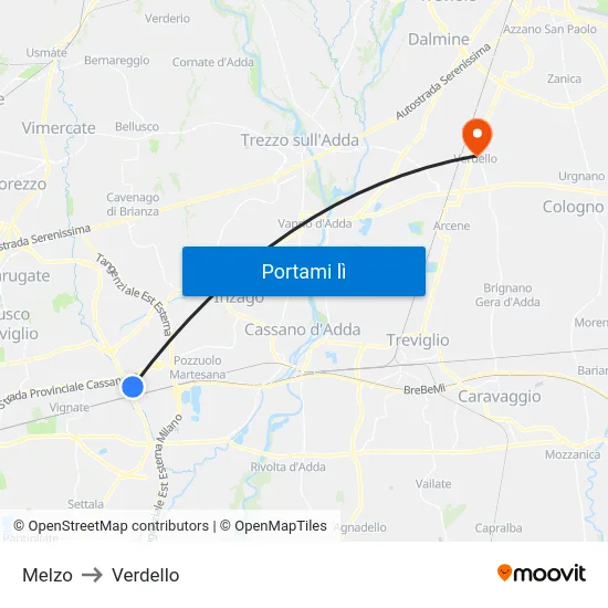 Melzo to Verdello map
