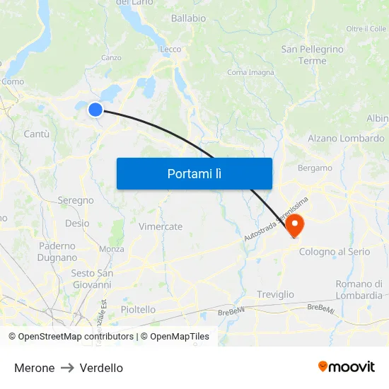 Merone to Verdello map
