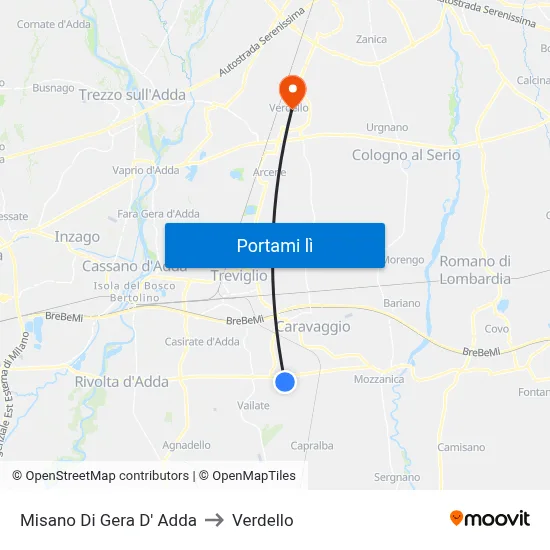 Misano Di Gera D' Adda to Verdello map