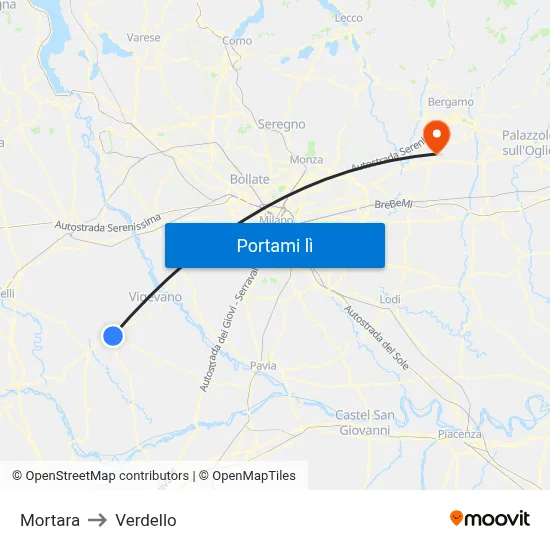Mortara to Verdello map