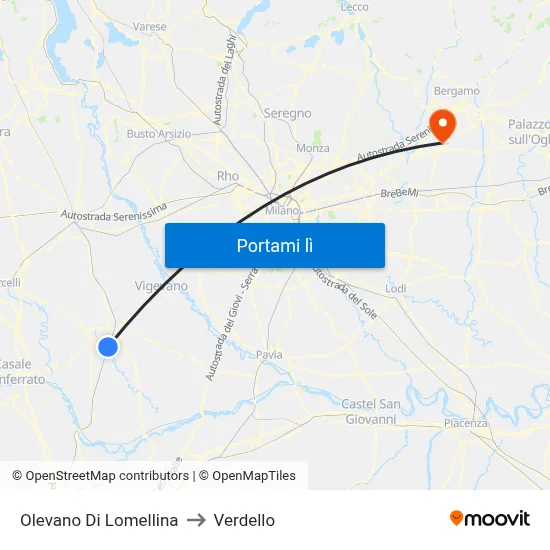 Olevano Di Lomellina to Verdello map