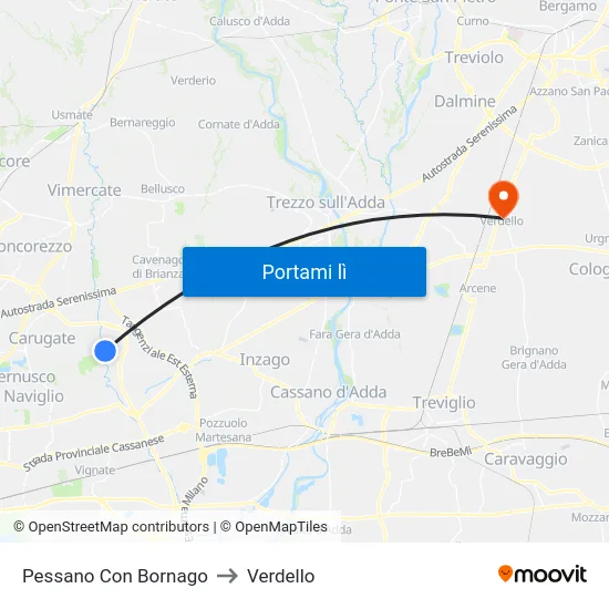Pessano Con Bornago to Verdello map
