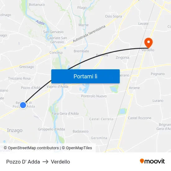 Pozzo D' Adda to Verdello map