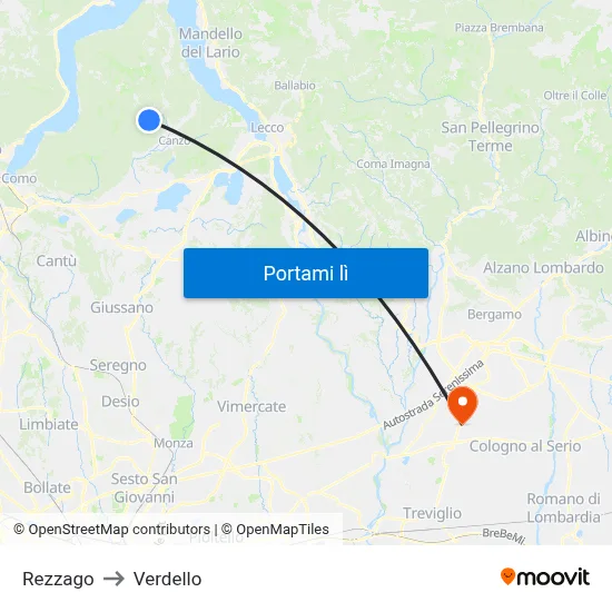 Rezzago to Verdello map