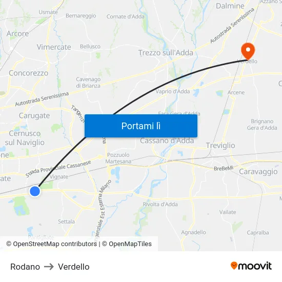 Rodano to Verdello map