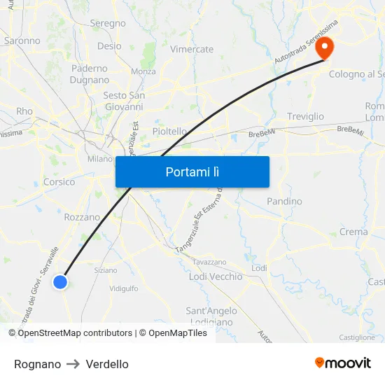 Rognano to Verdello map