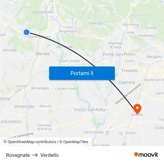 Rovagnate to Verdello map