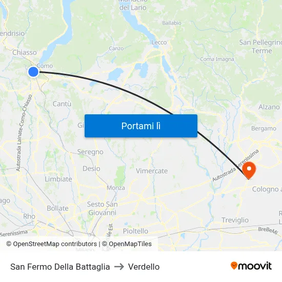 San Fermo Della Battaglia to Verdello map