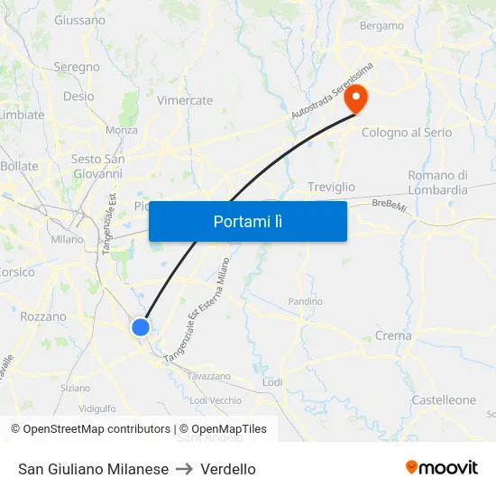 San Giuliano Milanese to Verdello map