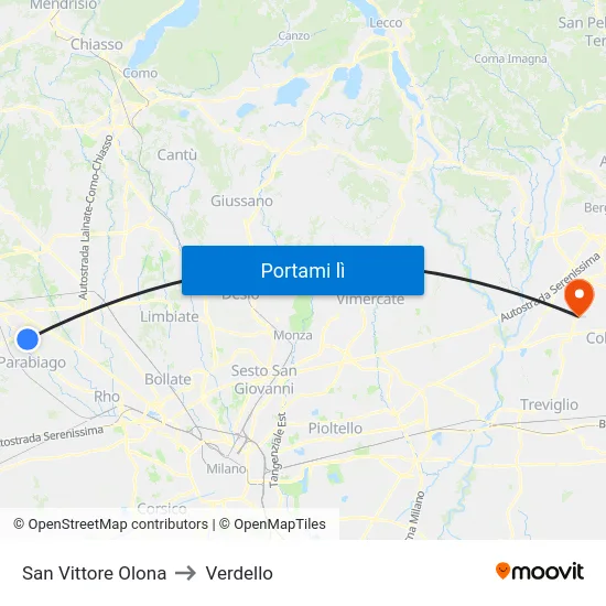 San Vittore Olona to Verdello map