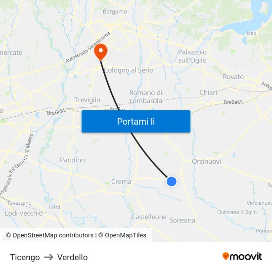 Ticengo to Verdello map