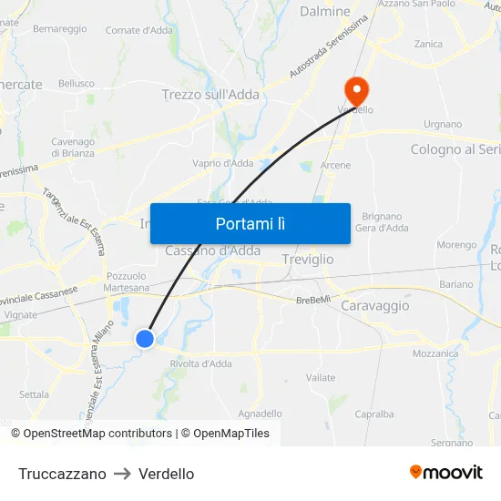 Truccazzano to Verdello map