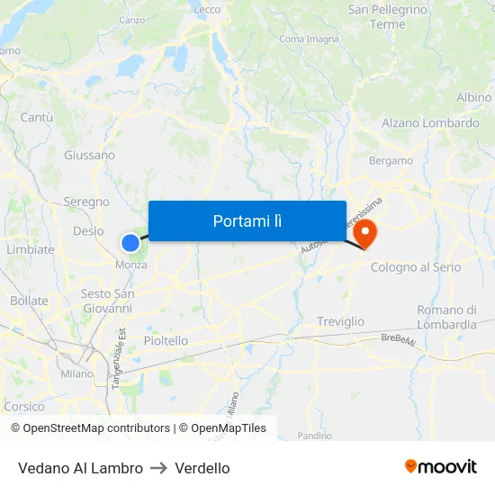 Vedano Al Lambro to Verdello map