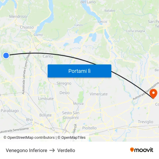 Venegono Inferiore to Verdello map