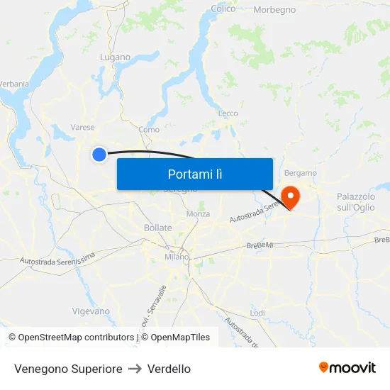 Venegono Superiore to Verdello map