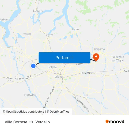 Villa Cortese to Verdello map