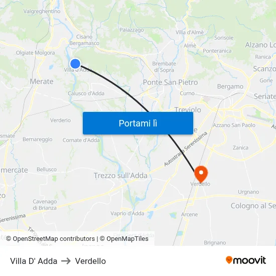Villa D' Adda to Verdello map