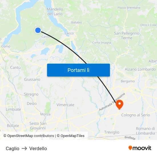 Caglio to Verdello map