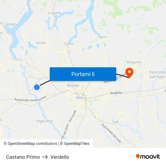 Castano Primo to Verdello map