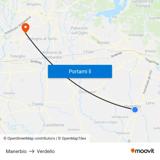 Manerbio to Verdello map