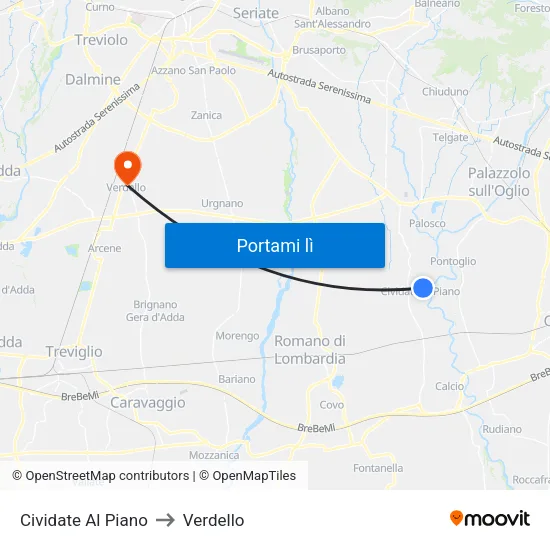 Cividate Al Piano to Verdello map