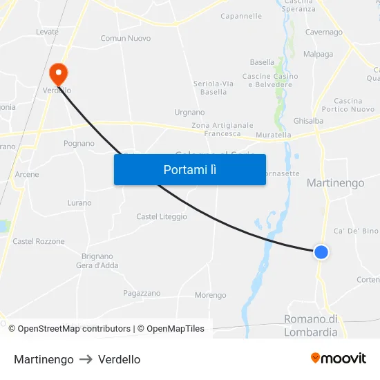 Martinengo to Verdello map
