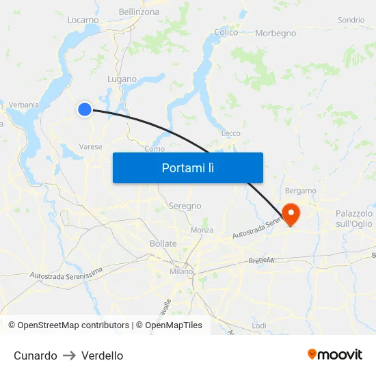 Cunardo to Verdello map