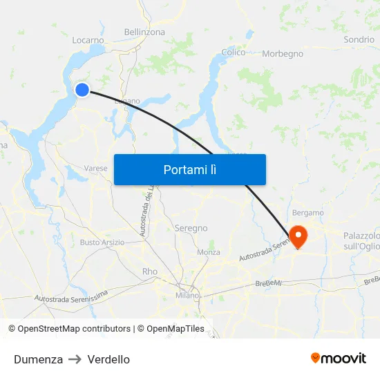 Dumenza to Verdello map
