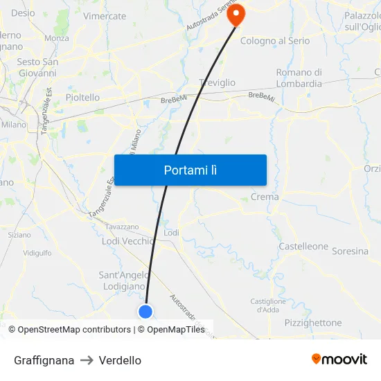 Graffignana to Verdello map
