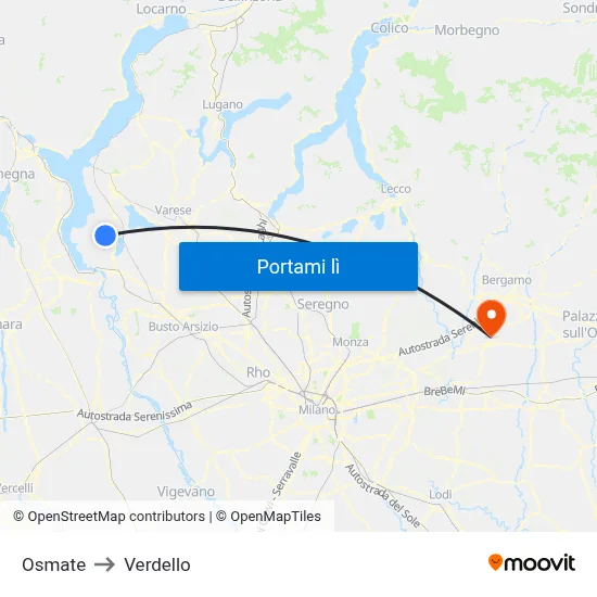 Osmate to Verdello map