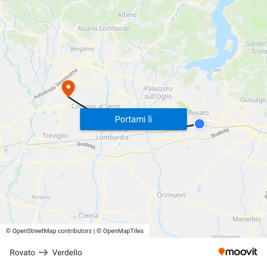 Rovato to Verdello map