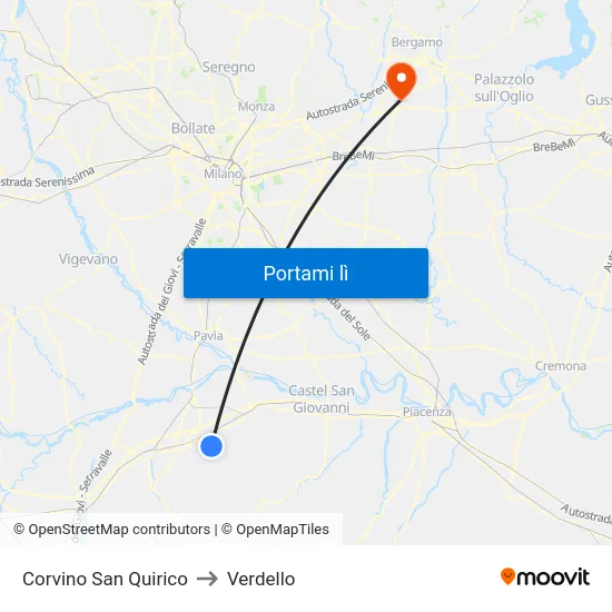 Corvino San Quirico to Verdello map