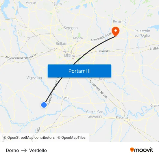 Dorno to Verdello map